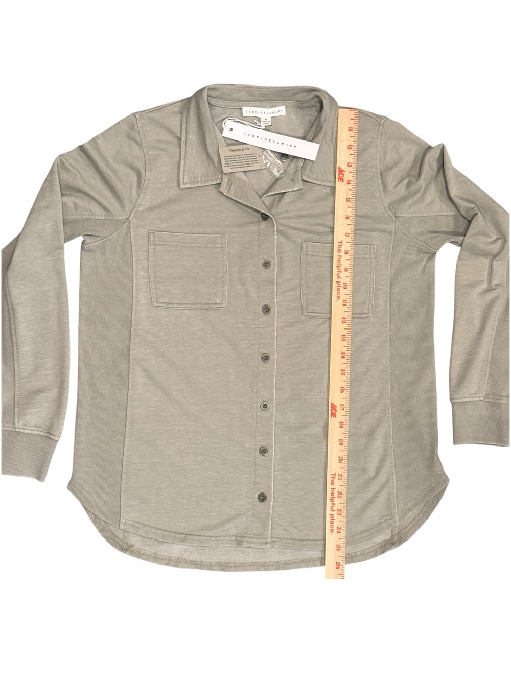 Jane + Delancey Terry Knit Button Down Shirt Shacket Tan Beige Medium NWT - Picture 5 of 10